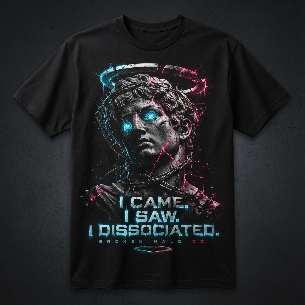 I Came I Saw I Dissociated t-shirt mockup by Broken Halo Co.