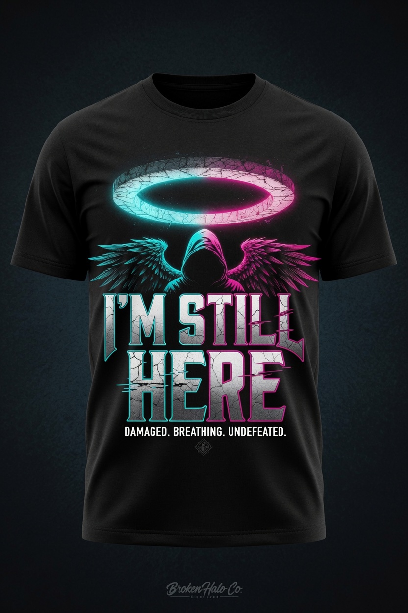 I'm Still Here t-shirt mockup by Broken Halo Co.