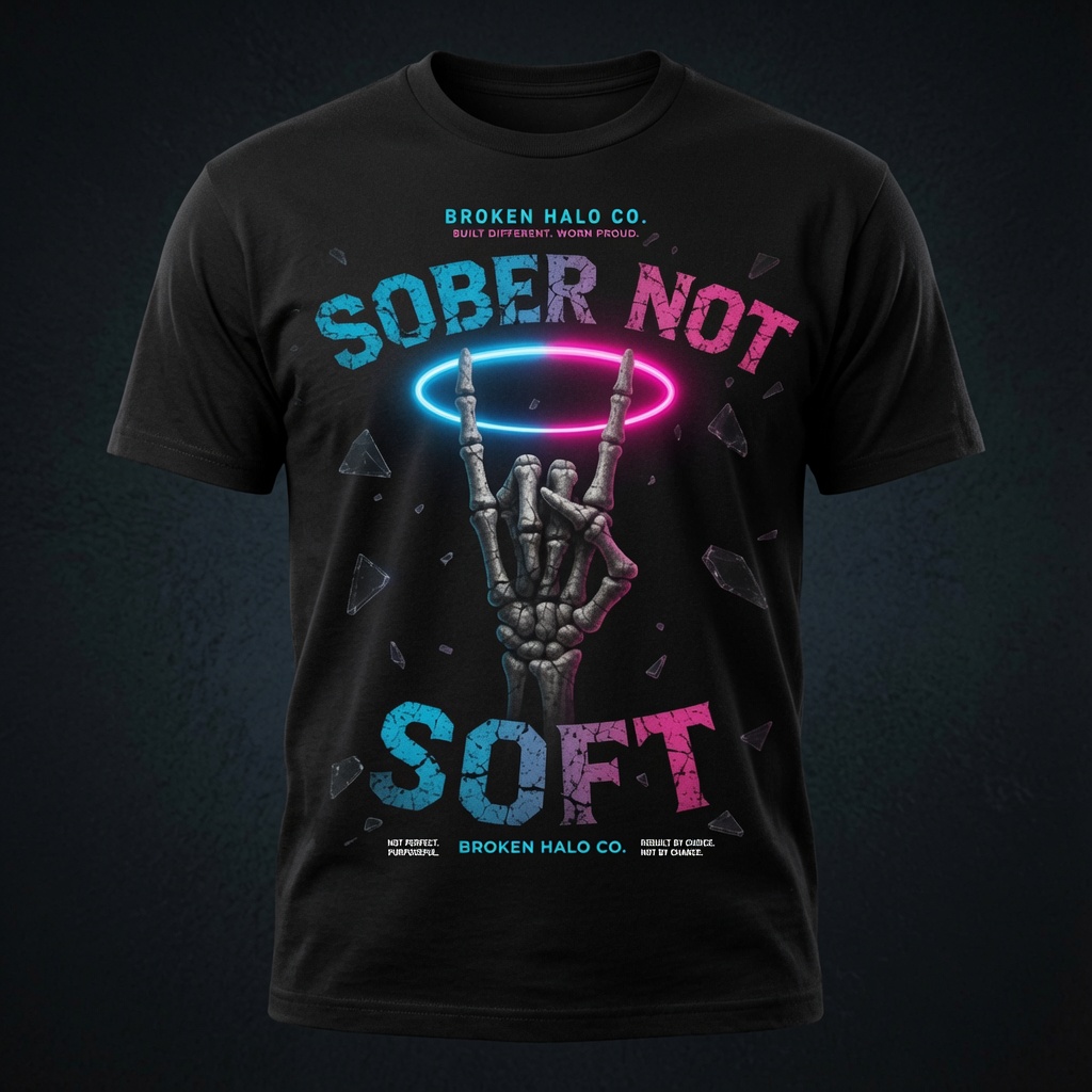 Sober Not Soft t-shirt mockup by Broken Halo Co.